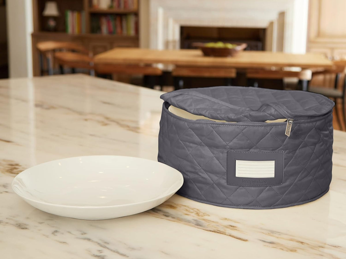 Covermates Keepsakes - Dish Storage - Padded Protection - ID Window - Stain Resistant - Machine Washable - China Storage, Slate