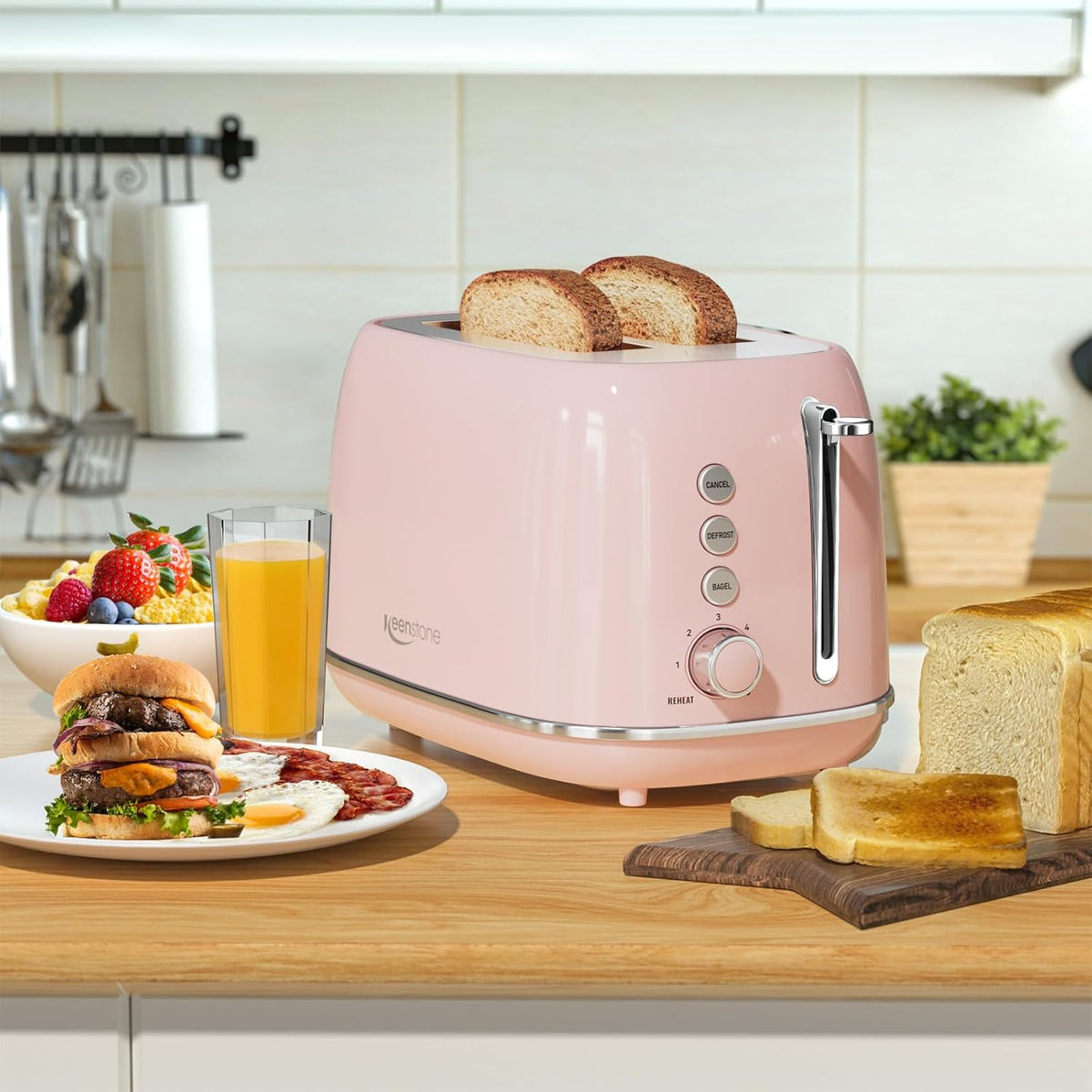 Toaster 2 Slice Stainless Steel with 6 Bread Shade Settings, Bagel, Cancel, Defrost Function, 2 Slice Retro Toaster with Extra Wide Slot, Removable Crumb Tray, pink