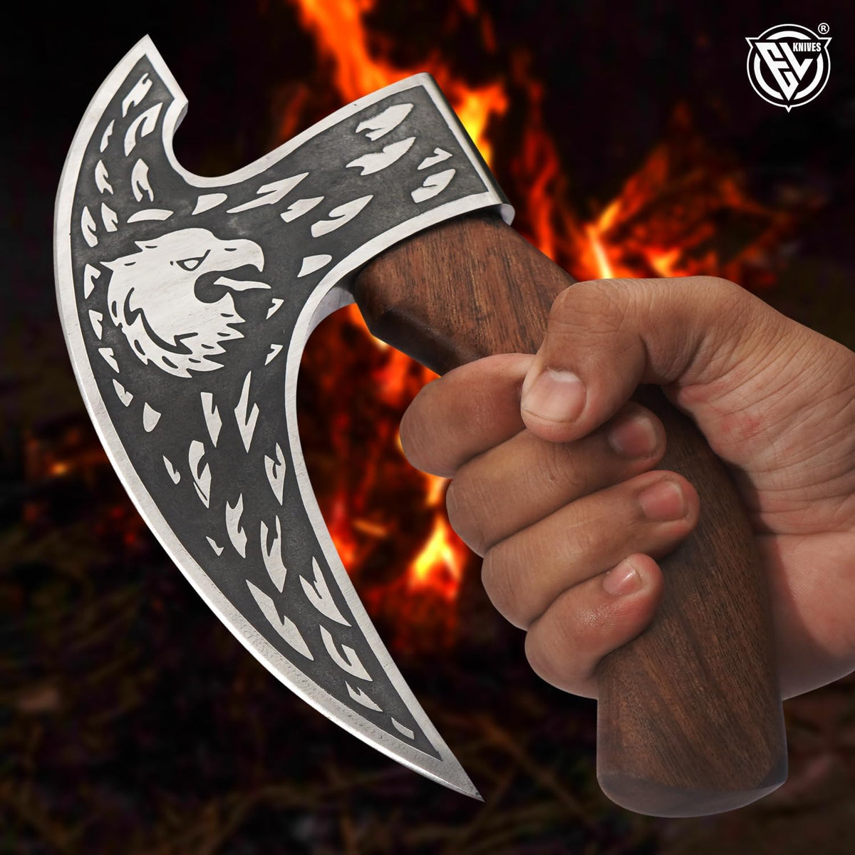 Edgelandknives® Multipurpose Viking Pizza Axe with Sheath, Viking Butcher Axe, Viking Pizza Cutter Axe - Rosewood Handle & Engraved Head - Perfect for Cutting Pizza, Meat, Vegetables