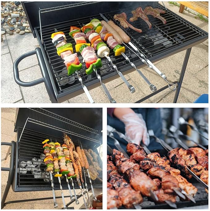 Large Metal Skewers For Grilling,Shish Kebab Skewer 23.6" Skewers For Kabobs Flat Barbecue Skewer Stainless Steel BBQ Grill Stick for Meat, Chicken, Shrimp, Fruit, Vegetables