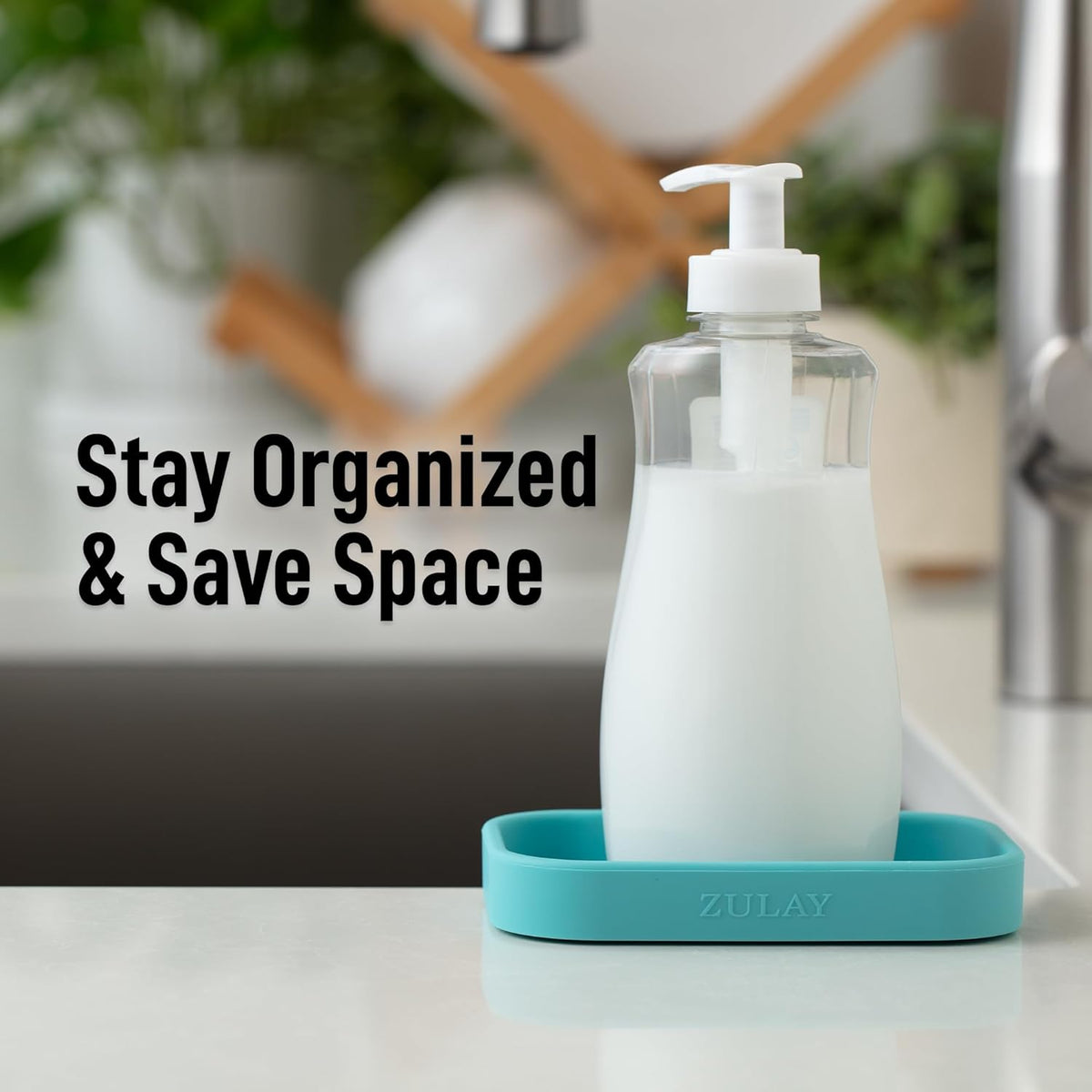Zulay Kitchen Small Silicone Sponge Holder (4.9x3.3”) – Space-Saving Sink Organizer Tray for Sponge, Soap, Brush & More – Compact Non-Slip Dish for Kitchen & Bathroom (Aqua Sky)