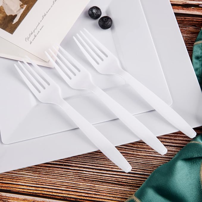 Liacere 360 Pieces White Plastic Forks - Disposable Forks - 6.7inch Heavy Duty Fork - White Plastic Utensils -Perfect for Parties Dinners Restaurants