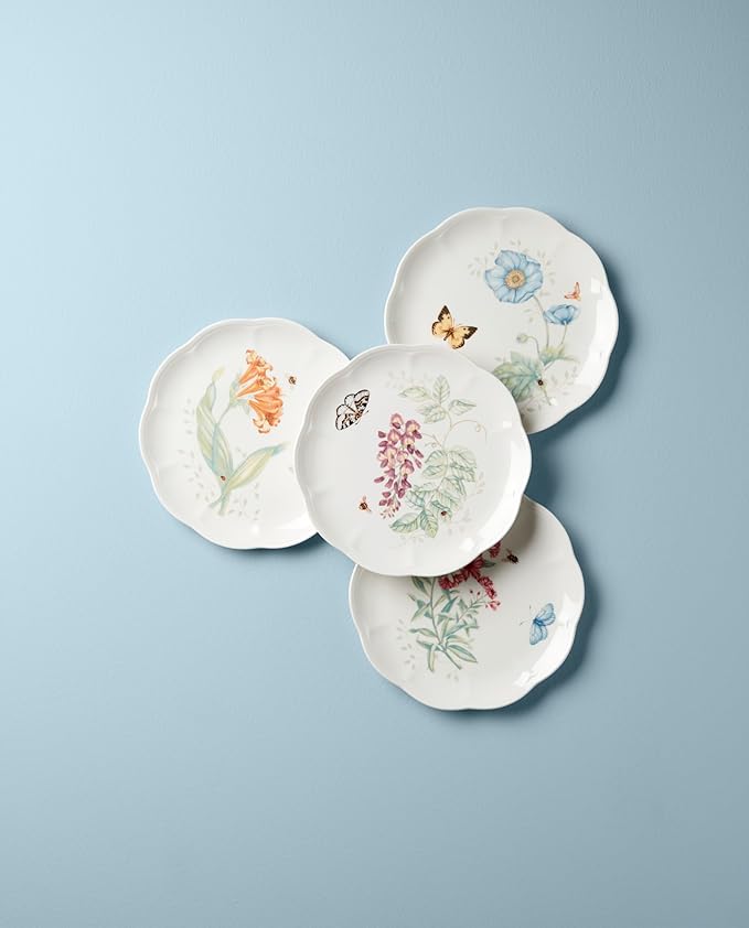 Lenox Butterfly Meadow 4-Piece Accent Plate Set, 3.79, Multi,White