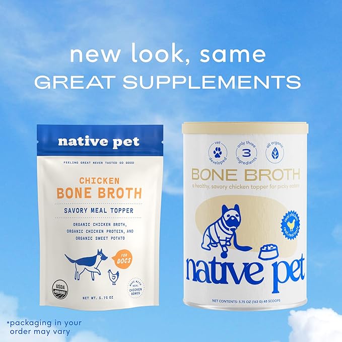 Native Pet, Dogs & Cat Broth Bundle | Chicken & Beef Flavored | Dog Food Topper for Picky Eater | Dog Gravy & Dog Bone Broth Powder