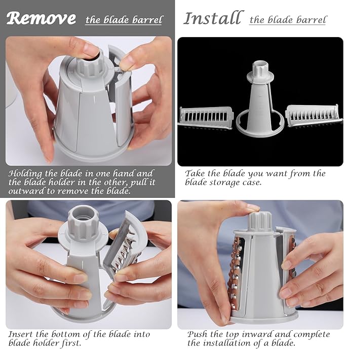 Ourokhome Rotary Cheese Grater Shredder, Multifunction 5 in 1 Kitchen Manual Speed Round Mandolin Food Slicer Vegetable Shooter Potato Hashbrown Grinder for Nut, Carrot, Radish, Cucumber, White