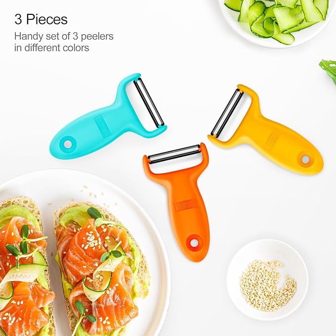 Vegetable Potato Peelers for Kitchen, Y Peeler for Apple Veggie Potatoes Fruits Carrot, Carbon Steel Blade 3-Pack Orange/Blue/Yellow