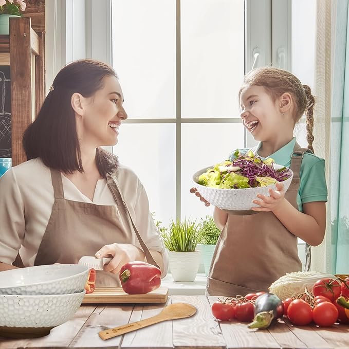 Wotalation Handmade Ceramic Large Serving Bowls, Salad Bowl set. Modern Kitchen Dishes for Dinner, Fruit, Salad. Oven, Dishwasher Safe, Vanilla White, 58 oz, 9.5" (1, 9.5“)