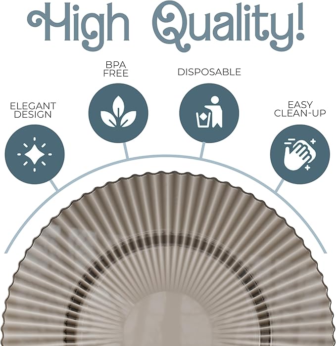 Exquisite 80 Piece Plastic Disposable Plates Set For 40 Guests I 20 X 9 Inch & 40 X 11 Inch Disposable Plastic Plates | Color: Brown | Great for Weddings Parties And Formal Occasions