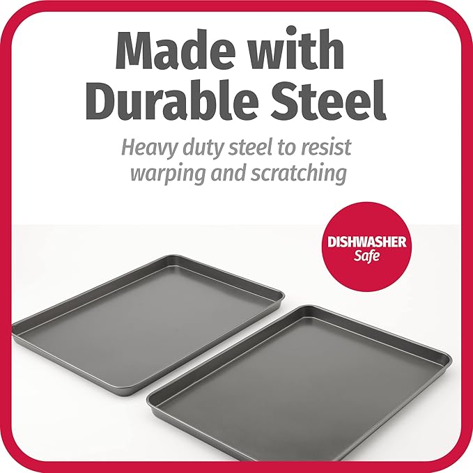 GoodCook Everday Nonstick Carbon Steel 15” x 21” Baking Sheet Set, 2 Pack – Extra-Large Carbon Steel Cooking Pans, Bakeware Set, Cookie Sheets for Baking, Oven Pan Set