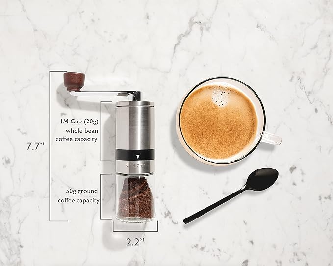 Manual Coffee Bean Grinder | 6 Coarseness Settings | Espresso, Cold Brew, French Press, Drip, | Burr Hand Mill | Home, Portable, Camping, Travel