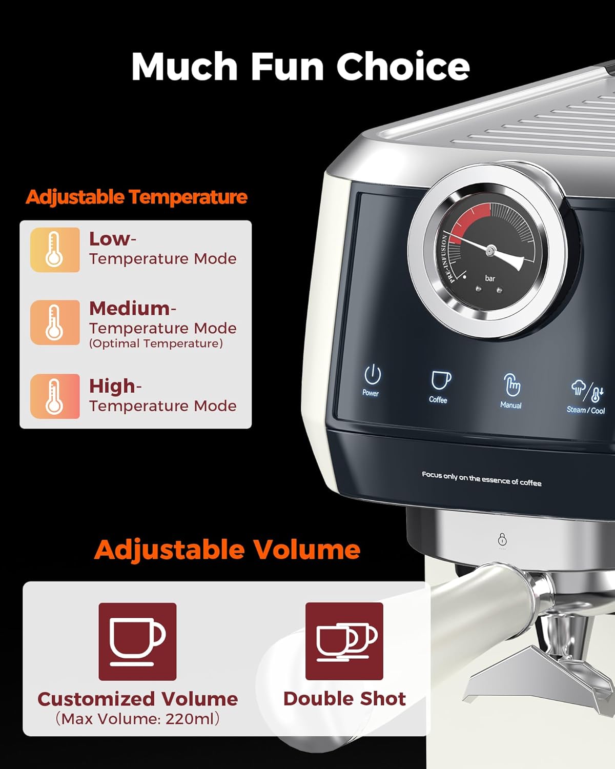 Tuni E2 58mm Espresso Machine 20Bar Espresso Maker, Dual Boiler Coffee Maker with 10mm Steam Milk Frother, Semi-automatic Coffee Machine with UKLA Pump for Espresso,Cappuccino, Gift for Coffee Lover