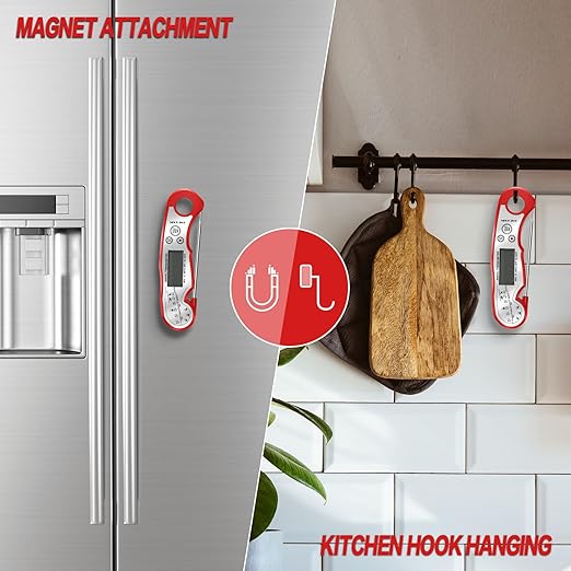 Meat Thermometer Digital - Fast Instant Read Food Thermometer for Cooking, Candy, Outside Grill, and Roast, Digital Food Thermometer with Backlight LCD & Calibration - Red/Silver