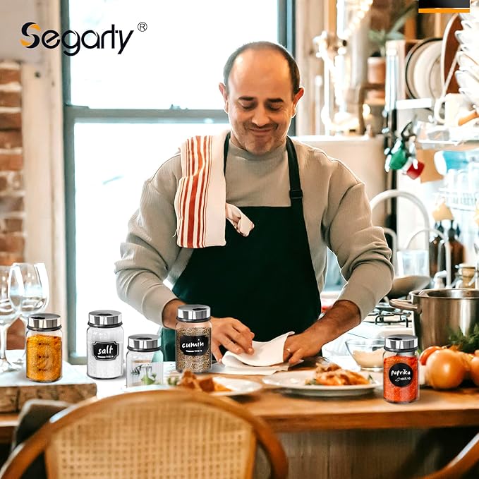 Segarty Glass Spice Jars, 3 Pack 5oz Spice Jars with Label, Empty Spice Containers with Shaker Lids, Seasoning Bottles with 136 Stickers, 1 Marker Pen and 1 Brush, Salt Pepper Shakers Set