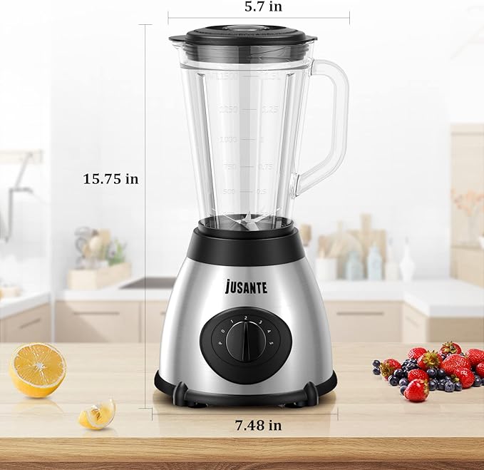 Blender for Smoothies, 1000W Glass Blender for Kitchen Countertop with 48oz Glass Jar Ice Crusher or Juice, Milkshake, Dessert