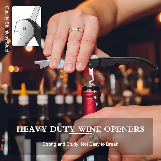 Waiter Corkscrew Wine Openers Heavy Duty Hinges Wine Key Bottle Opener All in One Double Hinged Waiter's Corkscrew with Foil Cutter Wine Tools for Bartenders Servers Sommelier (Black, 100 Pack)