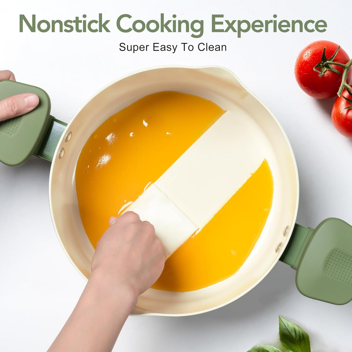 MICHELANGELO Pasta Pot with Strainer Lid - 6 Quart Cooking Pot with Lid, Non Stick Spaghetti Pot Ceramic Coated with Twist and Lock Handles for Easy Draining, Induction Compatible, Roden Green