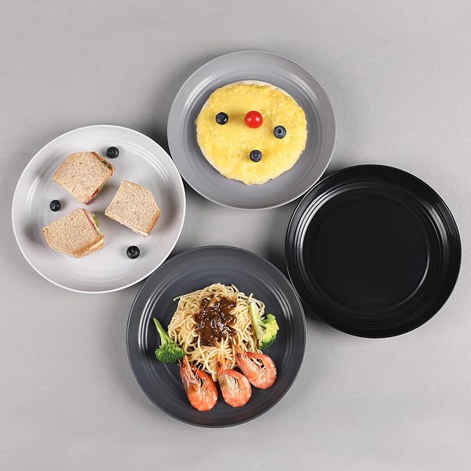 12 Pcs Unbreakable Deep Dinner Plates Set, 10 inch Reusable Plastic Wheat Straw Plates, Microwave and Dishwasher Safe Plate for Kitchen, Lightweight Plate for Dessert, BPA Free, 4 Colors