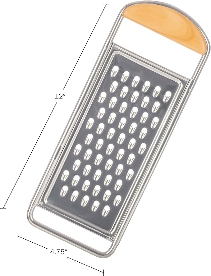 Cheese Grater Handheld - Stainless Steel Flat Food Grater with Cherrywood Handle - Coarse Shredder Kitchen for Medium-Hard Cheese and Vegetables - Italian Made Kitchen Gadgets by Kings County Tools