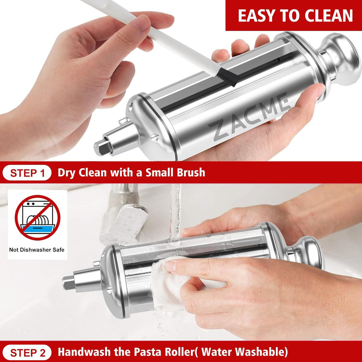 Pasta Roller Attachment for Kitchenaid Stand Mixer, Stainless Steel Pasta Maker Attachment with 8 Adjustable Thickness Knob, Dough Pasta Sheeter Roller for Raviolis Pasta
