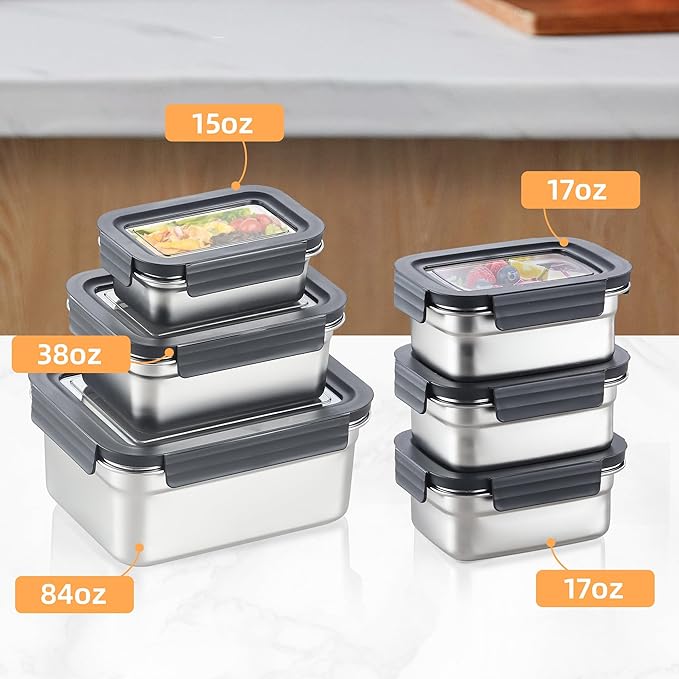 BEFOY Stainless Steel Food Storage Container with Lids Bento Lunch Box Leak Proof & Airtight for Kitchen Meal Prep freezer Reusable & Stackable Oven Dishwasher Safe (600 * 3)