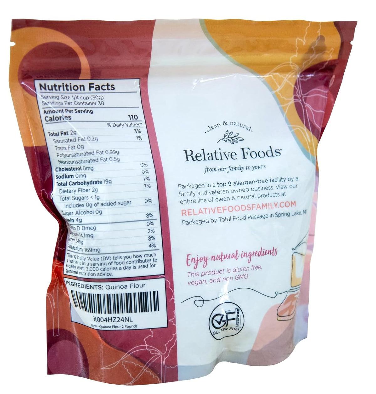 Relative Foods Quinoa Flour – 2 lb | Naturally Gluten Free, Non-GMO | Finely Milled Ancient Grain | Plant-Based Flour for Baking and Cooking.