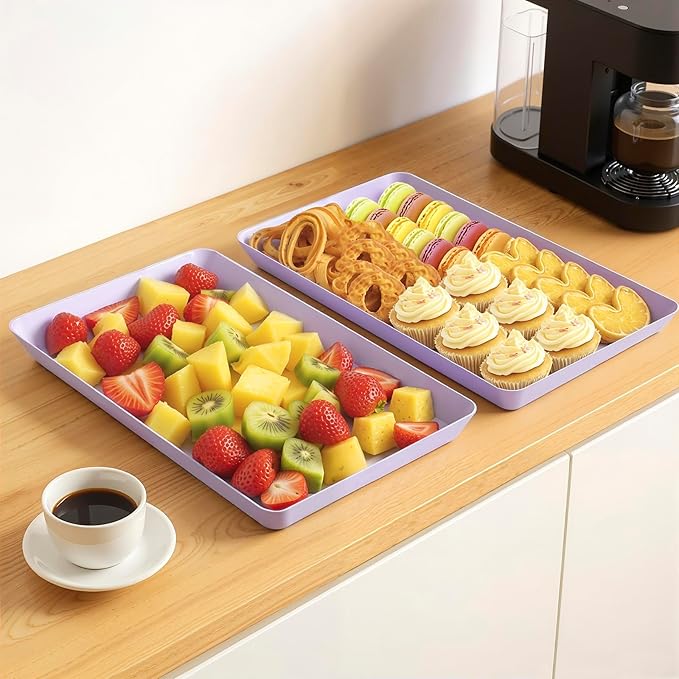WOWBOX 6 pcs Serving Tray for Entertaining, Serving Platters for Snacks, Fruit, Cookies, Dessert, Reusable Plastic Trays for Serving Food and Pantry Organization in Kitchen & for Parties, (Purple)