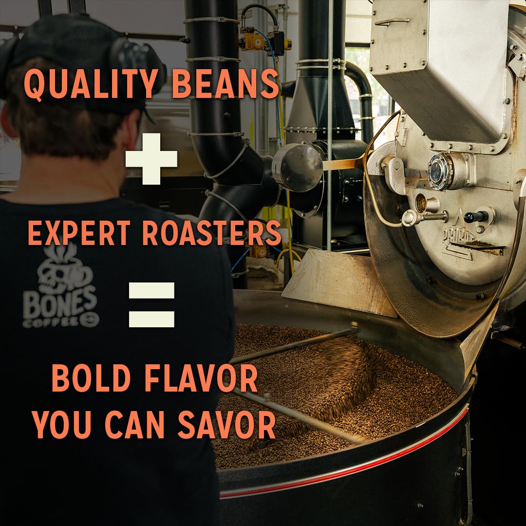 Bones Coffee Company French Vanilla, Creamy Vanilla Flavored Coffee, Medium Roast Low Acid Arabica Beans Compatible with Auto drip and French Press Coffee Maker, 12 Oz Whole Bean
