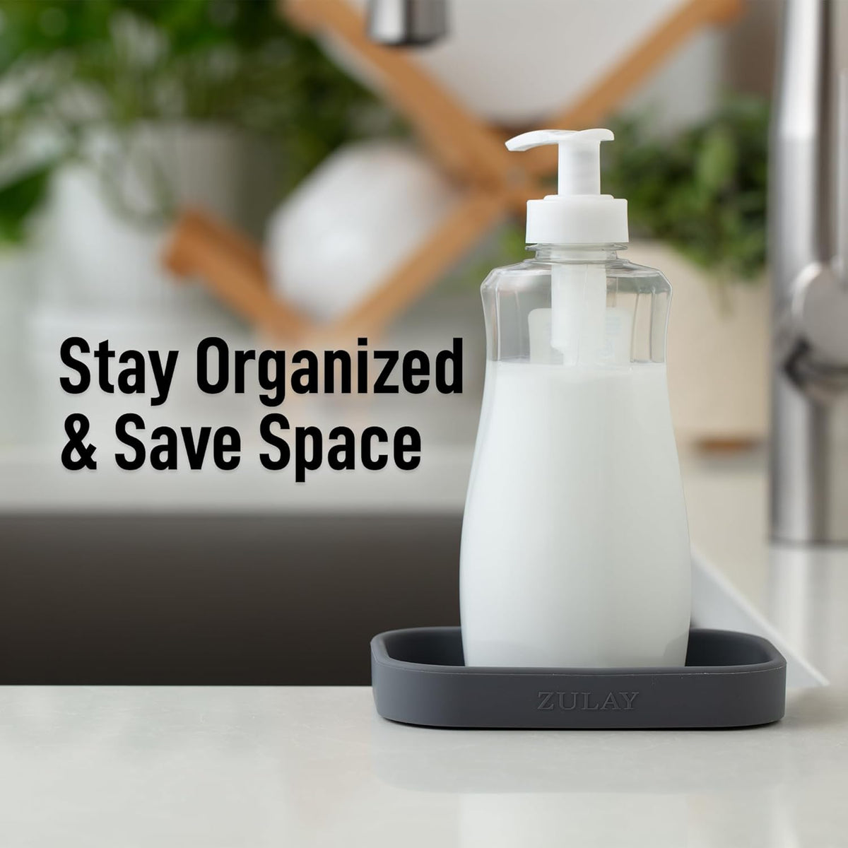 Zulay Kitchen Small Silicone Sponge Holder (4.9x3.3”) – Space-Saving Sink Organizer Tray for Sponge, Soap, Brush & More – Compact Non-Slip Dish for Kitchen & Bathroom (Grey)