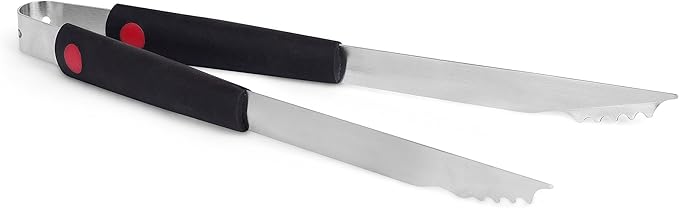 Internet's Best Stainless Steel Grilling Tongs - Serrated Meat Grabber - Long Handle - Comfort Grip - Smoker Charcoal Gas Electric Cooking Utensil