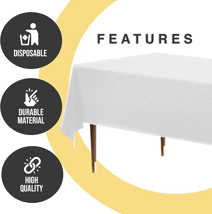 Party Solids 66% Thicker Premium Plastic Table Cloth Rectangle Table Cover 0.5 Mil 6 Pack White Table Cloth 54 Inch x 108 Inch Disposable Tablecloth Won't Tear Easily Like Cheap Thin Brands