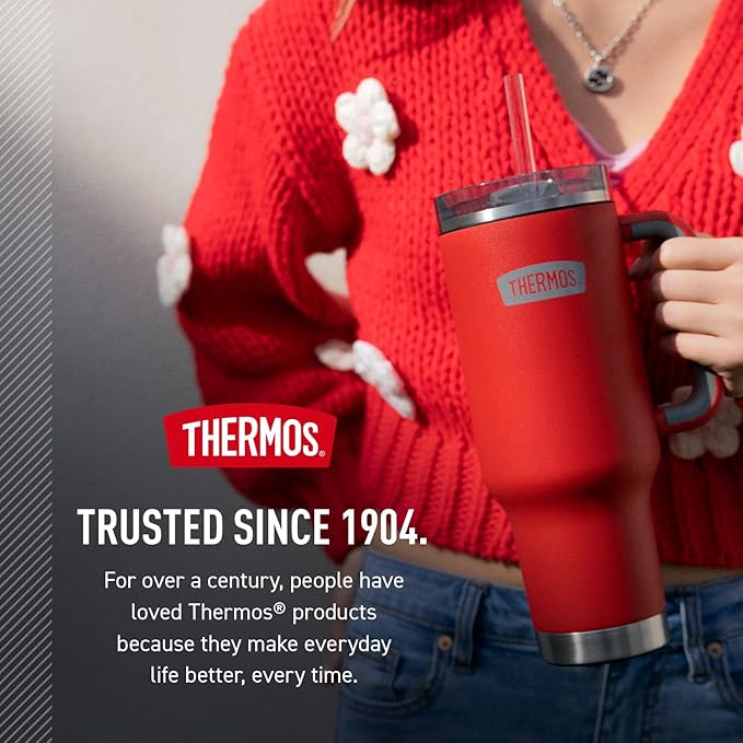 THERMOS Stainless Steel Cup Holder Mug - 40 Ounce, Sea Green - Insulated Tumbler with Lid and Straw, Plus Leak-Resistant Slide Lock