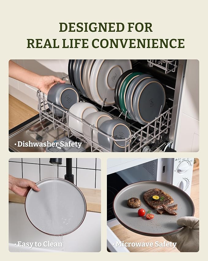 Famiware Mercury Plates and Bowls Sets, 12 Pieces Stoneware Dinnerware Sets, Dishes Set for 4, Microwave and Dishwasher Safe, Multi-color