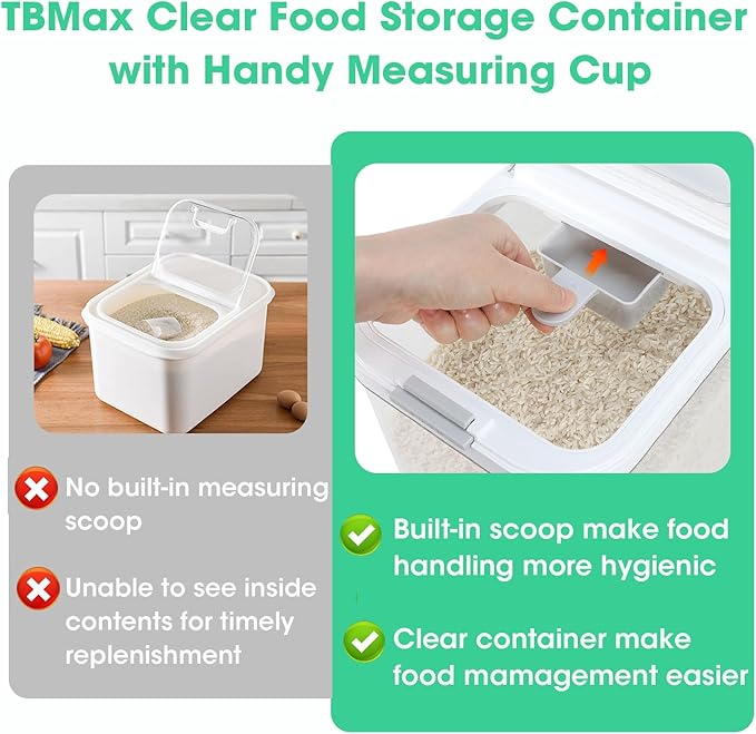 TBMax Rice Flour Storage Container with Automatic Flip-up Lid 13 Lbs | 6.5 Qt, Short and Narrow Food Storage Flour Bin for Kitchen Drwer Organization, Pet Dog Cat Food Storage Container