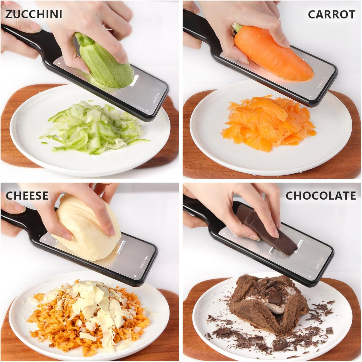 LHS Lemon Zester Grater Set of 3 - Cheese Grater Kitchen Tool for Parmesan Cheese, Ginger, Nutmeg, Chocolate, Vegetables, Stainless Steel Cheese Shredder(Fine & Ribbon & Coarse Blades)