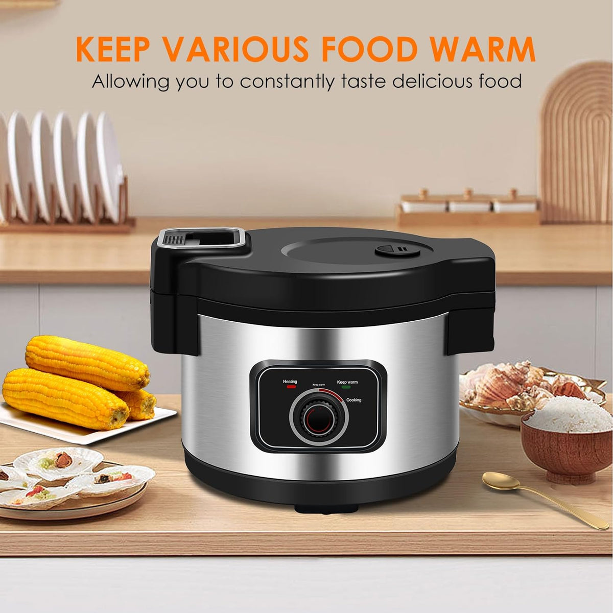 Commercial Rice Cooker Large Rice Cooker 50Cup(Cooked)/25Cup (Uncooked), 1850W 13L Rice Cooker for Restaurant Canteen Party Commercial Rice Warmer for 24H