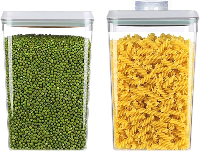Pop Airtight Food Storage Containers with Lids Stackable Containers for Kitchen Pantry Organization Ideal for Cereal Snacks Flour Sugar Coffee and Spaghetti (gray, 2 pcs)