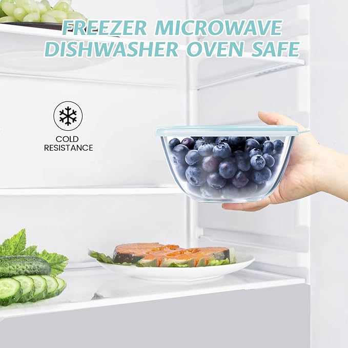 Luvan Glass Mixing Bowls with Lids Set(4.5QT, 2.7QT, 1.1QT)-Large Glass Mixing Bowls, Clear Salad Bowl for Baking, Cooking, Serving, Food Prep, 3PC Nesting Bowls for Kitchen Storage & Dishwasher Safe