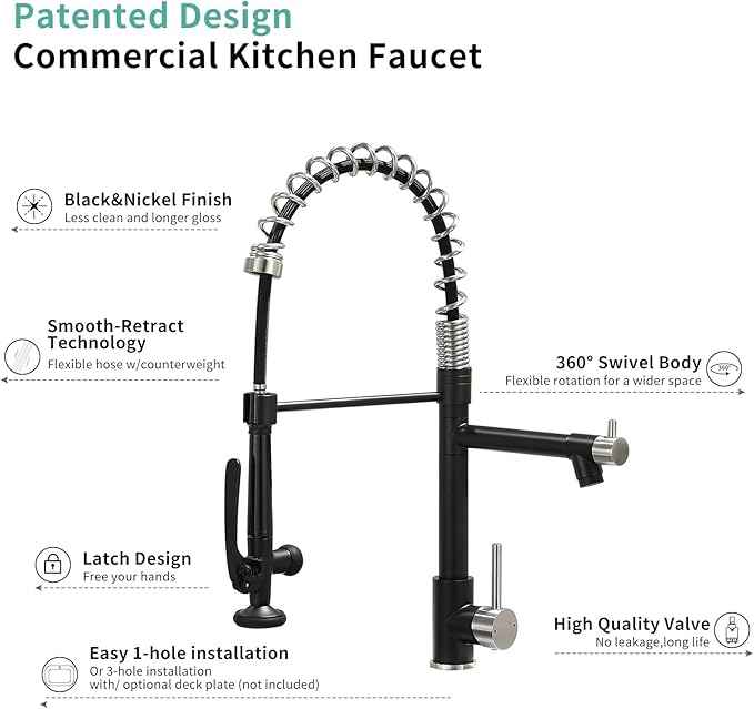Pull Down Kitchen Faucet with Sprayer,Fapully Commercial Matte Black&Brushed Nickel Kitchen Sink Faucets