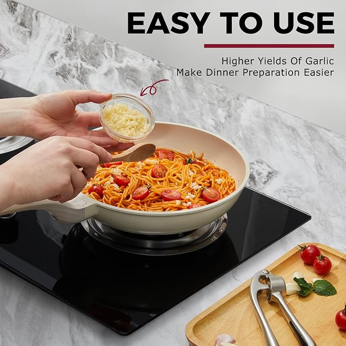 Kitessensu High Effective Garlic Press With Studs, Heavy Duty Garlic Mincer, Easy to Squeeze and Clean, Rust Proof & Dishwasher Safe, Ginger Crusher- Imperial Silver