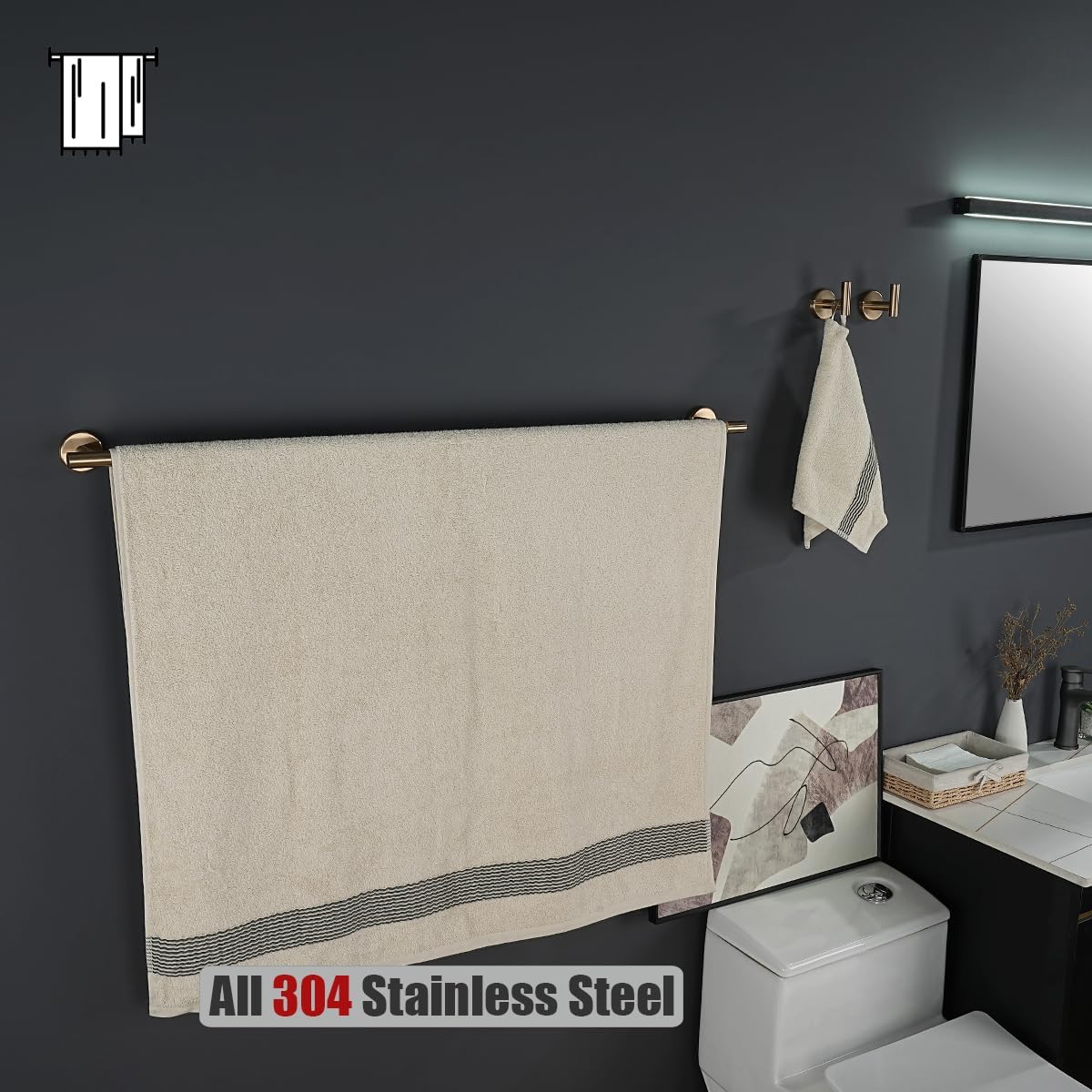 JQK Champagne Bronze Bath Towel Bar, 39 Inch 304 Stainless Steel Thicken 1mm Towel Rack Bathroom, Towel Holder Wall Mount, Useable Length 36 Inch, TB110L36-CB