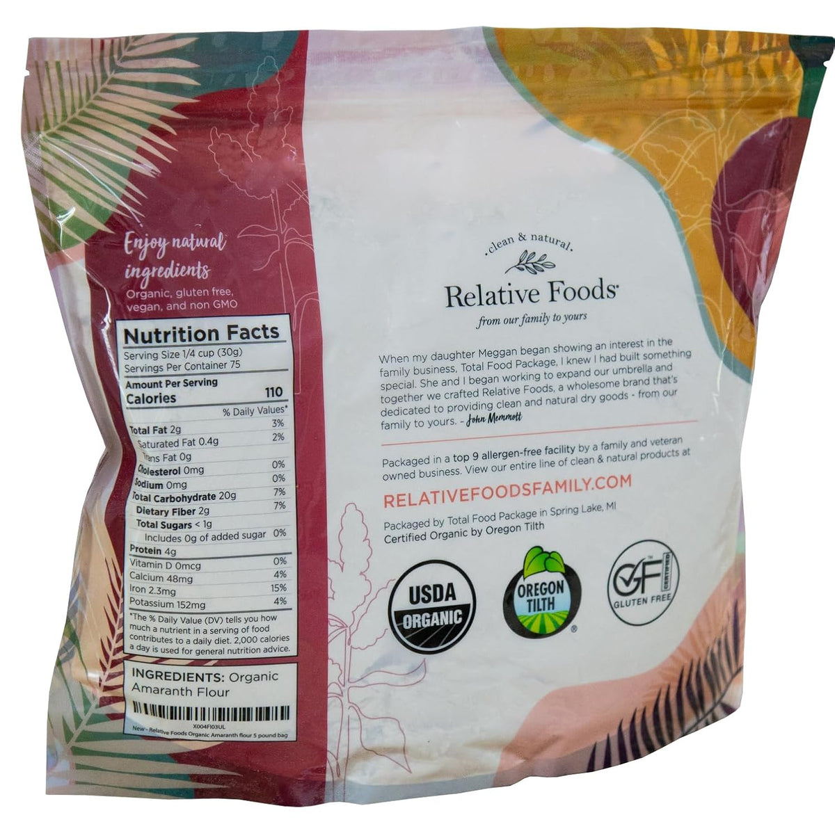 Relative Foods Organic Amaranth Flour – Gluten-Free, High Protein Organic Millet Flour – Amaranth Powder Ideal for Baking, Thickening, Flatbreads & More – 5lb Bag