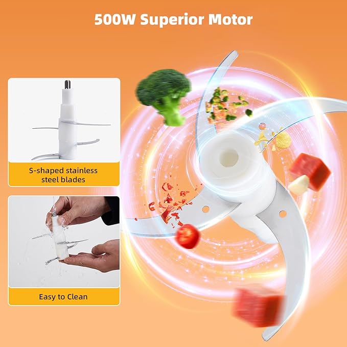 Green Food Processor,500W Electric Meat Grinder with 8 Cup Stainless Steel Bowl and 4 Sharp Blades, Food Chopper & Vegetable Chopper for home use,Meat Processor, Vegetables, Fruits and Nuts