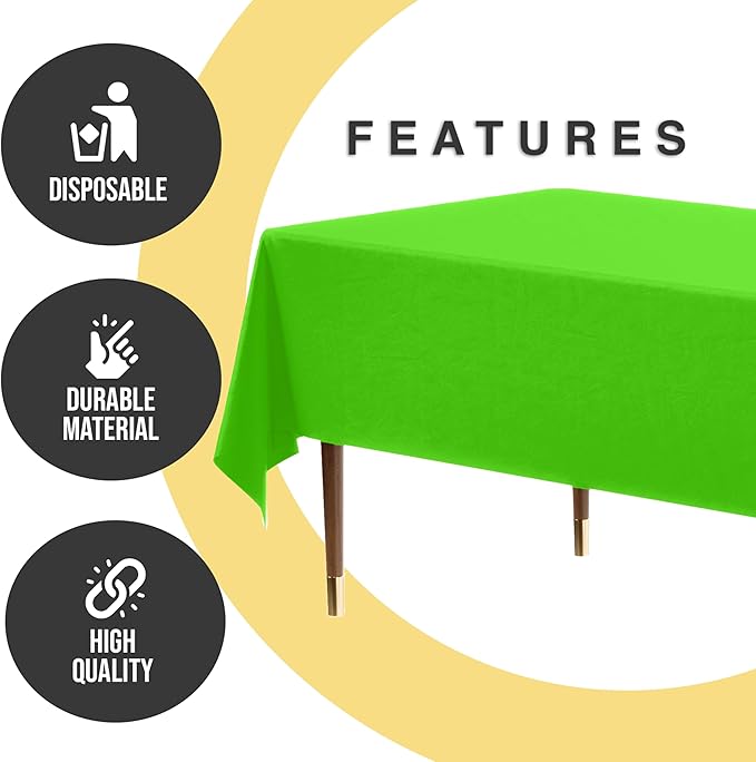 Exquisite 66% Thicker Premium Plastic Table Cloth Rectangle Table Cover 0.5 Mil 12 Pack Lime Green Table Cloth 54 Inch x 108 Inch Disposable Tablecloth Won't Tear Easily Like Cheap Thin Brands