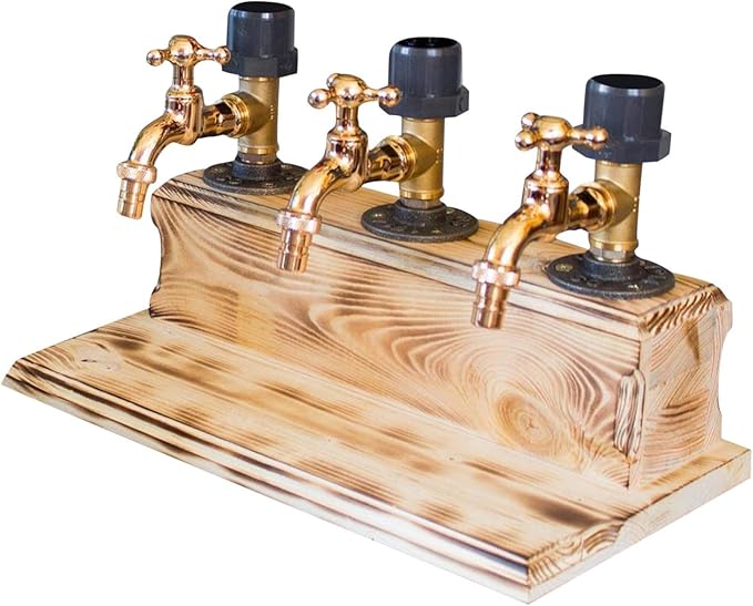 Wood Faucet Shaped Whisky Liquor Dispenser | Perfect Wine Alcohol Gifts for Men, Christmas Fathers Day Birthday Gifts for Father Grandfather Husband | Rustic Farmhouse Bar Home Decor (3 Faucet Style)