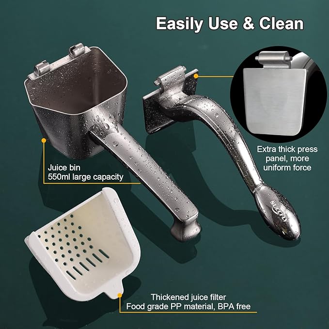 SUCCFLY Lemon Squeezer Stainless Steel, Manual Juicer Citrus Lime Orange Fruit Squeezer Heavy Duty Ergonomic Handle Labor-saving Large Capacity Juice Press Hand Handheld Juicer (5 Year Warranty)