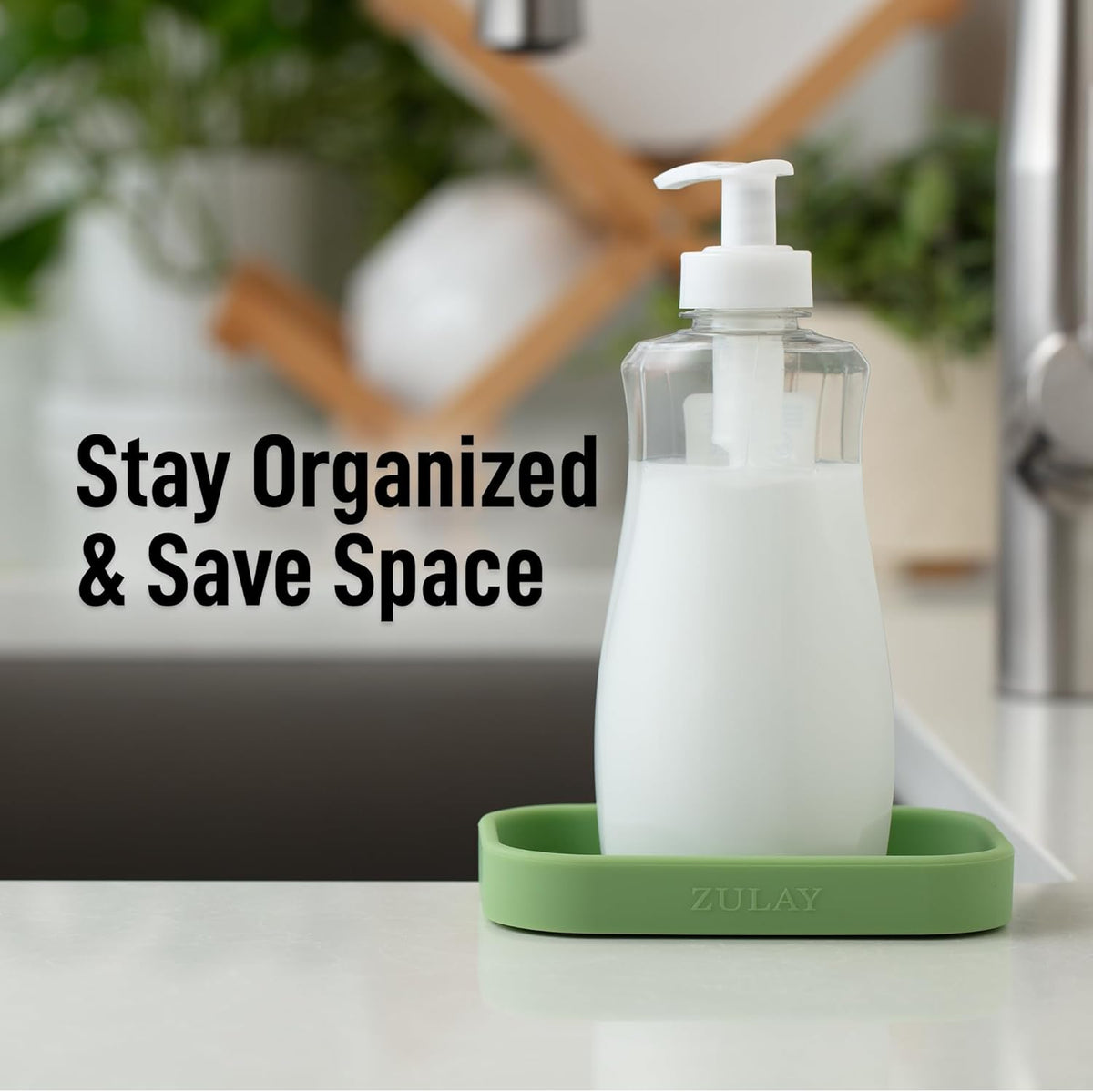 Zulay Kitchen Small Silicone Sponge Holder (4.9x3.3”) – Space-Saving Sink Organizer Tray for Sponge, Soap, Brush & More – Compact Non-Slip Dish for Kitchen & Bathroom (Jade Green)