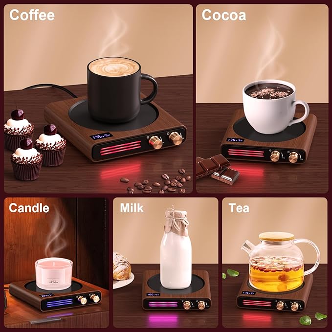 Mug Warmer, CEROBEAR 50W Coffee Cup Warmer for Desk with 9 Tempreture Settings, 1-9Hrs Auto Shut Off Smart Candle Warmer with LED Lights, Electric Beverage Warmer Plate for Coffee, Tea, Water, Milk
