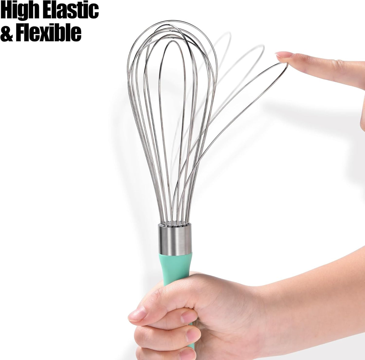18/8 Stainless Steel Balloon Whisk, Doosu Kitchen Whisk for Cooking Handheld Egg Beater with Rust-Proof Sturdy Wires & Non-Slip Silicone Handle for Beating, Stirring, Blending (8 Wires, Aqua Sky)