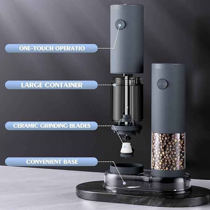 1 Pack Salt and Pepper Shakers Electric Salt Pepper Grinder Set Kitchen Accessories Upgraded Larger Grey Battery Salt Pepper Grinder Shakers Cooking Birthday Gifts for Men