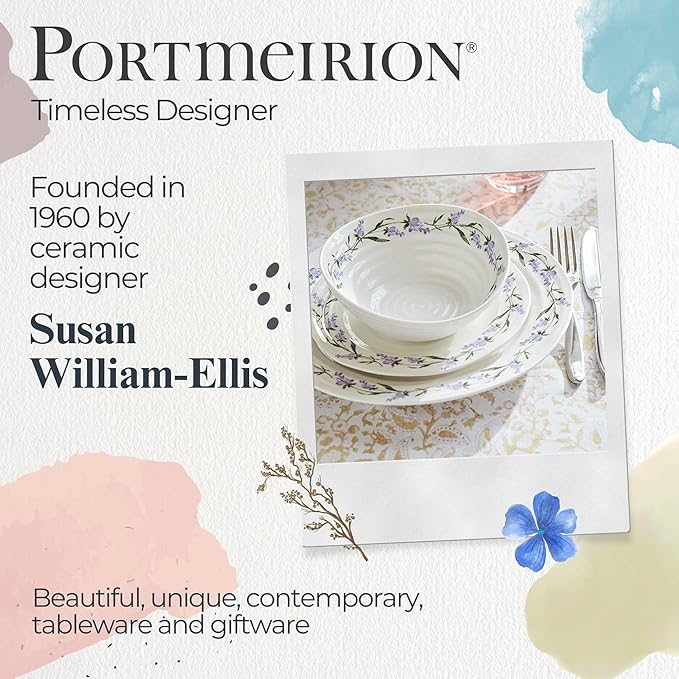 Portmeirion Sophie Conran Lavandula 11" Dinner Plate, Set of 4, Lavender Floral Pattern in Soft Purple-Green - Porcelain Plates for Garden Brunches, Spring Dinners, Weddings & Seasonal Entertaining